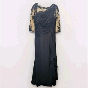 Dark Academia Whimsigoth Gothic Lace Formal Maxi Gown Navy Evening Dress